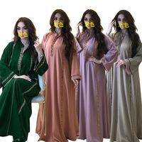 Caftan marocain robe adultes élégant lâche Abaya diamants tresses golfe femmes dubaï turquie islamique musulman respirant polyester