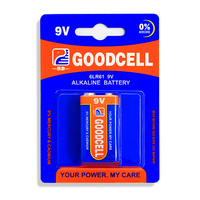 Baterai Alkali Persegi Panjang GOODCELL 9V 6LR61 Tahan Lama untuk Gitar Pedal Nirkabel, Multimeter Digital, Mainan, Peralatan Rumah Tangga