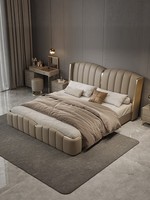 Neues Design Italienisches Luxus-Schlafzimmermöbel-Set Hochwertiges Kingsize-Bett Modernes Großes Kopfteil Massivholz Leder