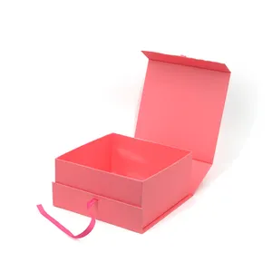 カスタムロゴサイズ品質リボン折りたたみボックス品質ピンク長方形形状磁気包装ユニークな消失印刷ギフト