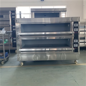 Horno de gas automático de doble capa con seis bandejas, nuevo, con ruedas de movimiento libre y tubo de combustión para hornear aperitivos - Product Image 1