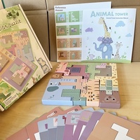 Blocs de construction en bois à motifs 3D d'animaux de la ferme russes, certifiés EN71, pour l'éducation de la petite enfance