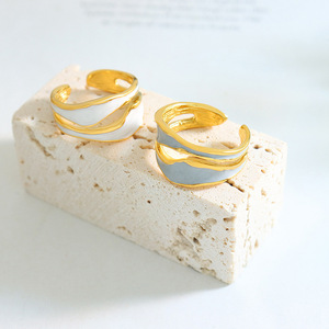 18K PVD Gold Plated Stainless Steel Blue White Enamel <b>Open</b> <b>Ring</b> | Unique Irregular Oil Drop Design | Trendy Jewelry for Women - Product Image 2