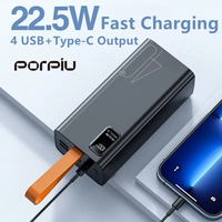 PORPIU Grande Capacité Portable 40000Mah Power Bank PD22.5W Charge Rapide 20W Sortie LED Affichage Poignée Power Banks