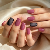 Faux ongles magnétiques de luxe effet œil de chat, rose poudré, forme carrée, couvrance totale, réutilisables, en acrylique, vente en gros