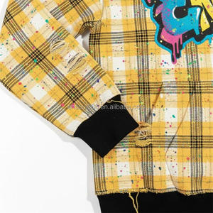 Erkek Ekose Fermuarlı Kapüşonlu Sweatshirt Graffiti Baskılı Eskitme Asit Yıkama Boya Sıçraması Sokak Modası Kapüşonlu Sweatshirt Özel Sokak Modası - Product Image 2