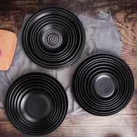 Assiettes en mélamine noires de luxe, logo noir mat personnalisé imprimé, assiettes à sushi en mélamine noire
