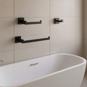 Ensemble d'accessoires de salle de bain noir mat moderne, design contemporain mural, métal résistant à la corrosion, 25 pouces au-dessus du sol - Product Image 2