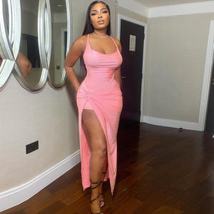 शाम की पार्टी के लिए महिलाओं की सेक्सी पोशाक ठोस हेल्टर बैकलेस उच्च विभाजित सुरुचिपूर्ण प्रोम लंबे कपड़े - Product Image 2