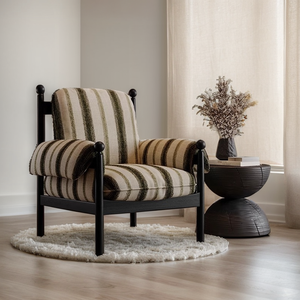 Fauteuil rétro Wabi Sabi français en bois massif, dossier haut, pour salon, tissu en coton et lin, rembourrage en mousse - Product Image 2