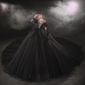 Black Gothic Ball Gown - Vintage Lace Wedding Dress Black Gothic Ball Gown - Vintage Lace Wedding Dress