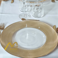 Assiettes de présentation en verre à bord doré de 13 pouces pour mariage, décoratives, pour dîner et fête