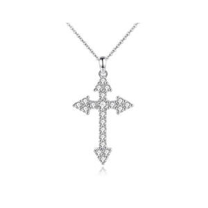 Collana con Croce in Argento Sterling 925 all'Ingrosso, Ciondolo Cristian con Diamanti, Gioiello Personalizzato per Donne - Product Image 1