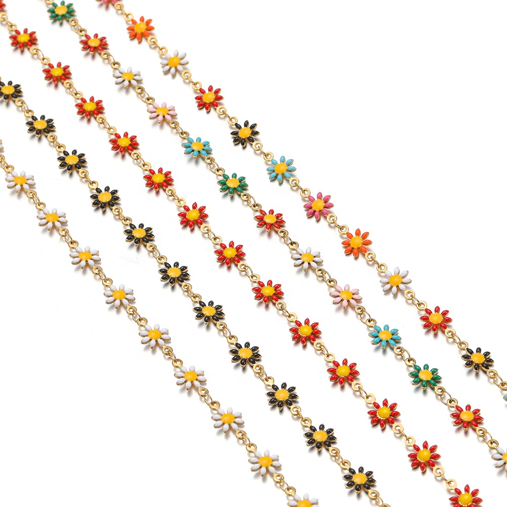 Enamel Flower Daisy Chains DIY Jewelry Supplies Handmade Accessories Necklace Bracelets Making Crafts
