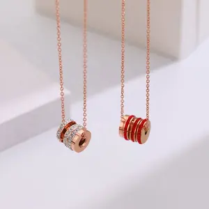 Модные ювелирные изделия с бриллиантами римские двойные кольца водонепроницаемые ожерелья из нержавеющей стали 18k PVD Позолоченные ювелирные изделия