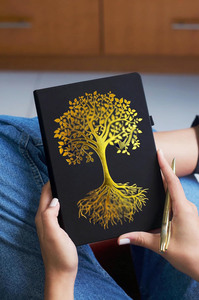 Ensemble de stylos journal personnalisé A5 à couverture rigide en <span class=keywords><strong>cuir</strong></span> végétalien, arbre doré, carnet de notes à reliure en spirale, cadeau de couture à la <span class=keywords><strong>selle</strong></span> pour femmes/hommes - Product Image 6