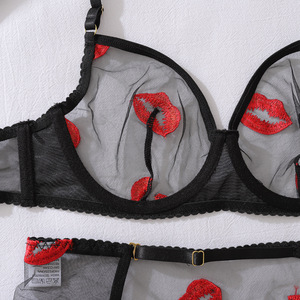Lingerie sexy en polyester transparent brodé, motif lèvres rouges, push-up, amincissante, sous-vêtements fins pour <span class=keywords><strong>femme</strong></span>, taille 3XL - Meilleure vente - Product Image 5