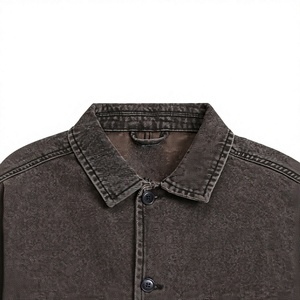 Veste en jean marron foncé pour homme, col rabattu, style workwear, coupe classique, décontractée, en coton lavé, pour l'automne - Product Image 3