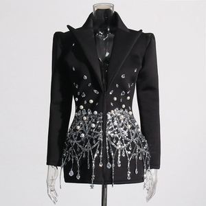 Eleganti Giacche da Donna, <span class=keywords><strong>Blazer</strong></span> con Scollo a V per Spettacoli e Cerimonie, Monopetto con Perle - Product Image 1