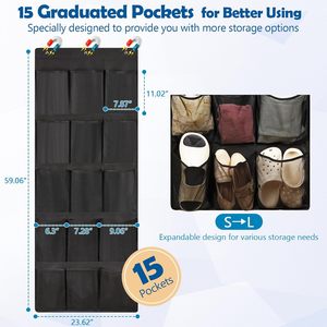 Organizador para colgar sobre la puerta, 15 bolsillos, estante de almacenamiento tipo gancho magnético para accesorios de zapatos de crucero, color negro - Product Image 2
