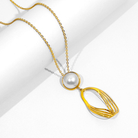 JUSNOVA Set Perhiasan Mutiara Baja Anti Karat Berlapis Emas 18k Pvd untuk Wanita Tahan Air Anti Kusam Desainer Trendi Fashion Mewah