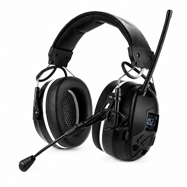 Bluetooth Radio Ear Muffs LCD Display NRR 28dB Active Noise Reduction Safety Ear Protectors FM Radio Hearing Protection Headset