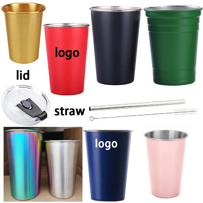 16oz new tumbler cups wholesale 500ml single wall stackable aluminum party beer cup cold drinking water bottle mug 400ml 600ml