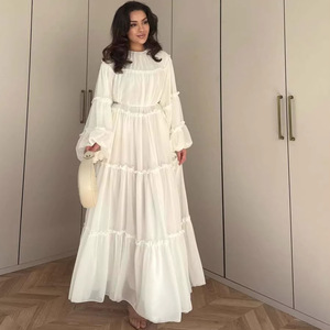 J-278 2026 Nuovo Abito Islamico da <span class=keywords><strong>Donna</strong></span> Traspirante a Doppio Strato in Chiffon con Volant Annodati e Forma ad A - Product Image 6