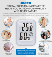 HTC-3 termometer Digital, pengukur kelembapan temperatur layar LCD Multi warna dengan indikator senyum nyaman, Magnet & dudukan