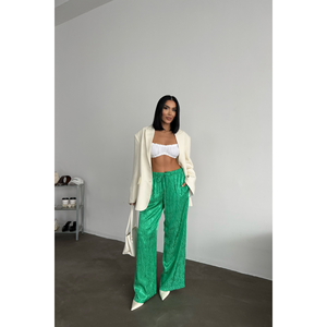 Pantalones de Satén Jacquard para Mujer, Color Verde, Talla XL, Transpirables, Formales, de Oficina, a la Moda, con Cintura Elástica, Tejidos para Otoño - Product Image 5