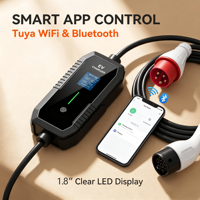 Écran LCD de 1,8 pouce, chargeur de voiture électrique portable 32A, puissance réglable, chargeur de voiture électrique 22 kW, chargeur EV portable