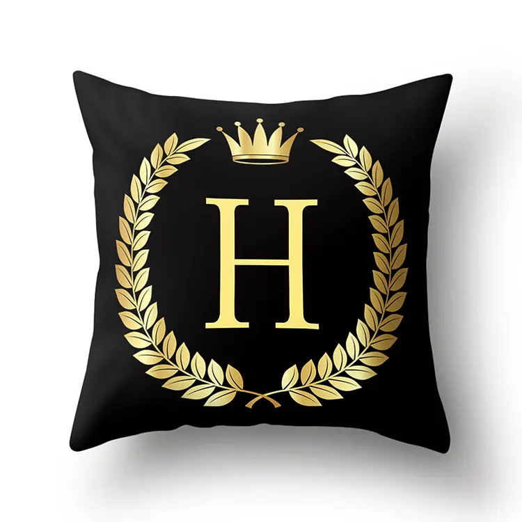 Wholesale fashionable golden crown letter cushion cover black polyester pillowcase
