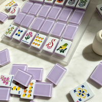 Tuiles de Mahjong KXXL en Acrylique Lavande à Motif Floral avec Illustrations Hibou, Panda et Fruits pour Soirées entre Femmes, Cocktails et Brunch