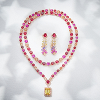 Parure de bijoux en laiton et zircone colorée style Dubaï, boucles d'oreilles à double couche avec pampilles carrées, bracelet et collier, cadeau de luxe, vente en gros
