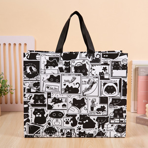 Xinsen Cartoon Black <b>Cat</b> Non Woven Bag Spunbond <b>Fabric</b> Tote For Gift And Clothing Packaging - Product Image 1