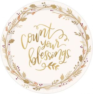 Large Oval Modern Style Thanksgiving Paper Plates Hot Selling Pink Gold Foil Friendsgiving <b>Table</b> Setting 'Always Be Thankful - Product Image 2