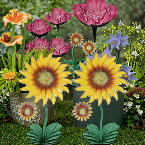 Spinners de vent colorés pour la décoration intérieure extérieure Globe solaire soleil fleur jardin pieu 3D feuilles de saule métal cinétique Sculpture cour - Product Image 4