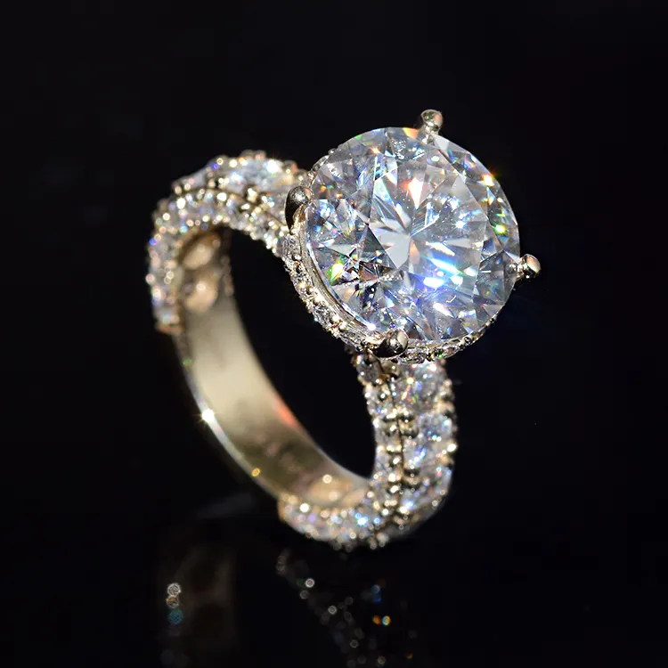 Cincin Perhiasan mode perhiasan wanita mewah cincin emas 18k potongan bulat 5ct Moissanite cincin pertunangan berlian