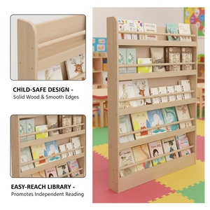 Meuble bibliothèque en bois Montessori à plusieurs niveaux <span class=keywords><strong>pour</strong></span> la maternelle, la garderie, coin lecture <span class=keywords><strong>pour</strong></span> enfants, étagère murale, sur pied - Product Image 2