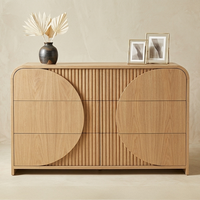 Console de rangement en bois cannelé moderne, style Japandi, pour salon de luxe