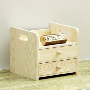Japanese Style Wooden Storage <b>Shelf</b> With 2 Drawers Multi Functional <b>Desktop</b> Organizer For Living Room Home Office Use - Product Image 1