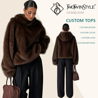 Pull décontracté à capuche en fausse fourrure pour femme, coupe oversize, épaules tombantes, manches longues, couleur unie, ample, en peluche, vente en gros