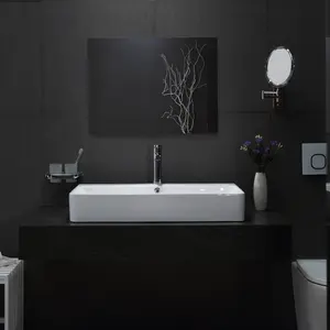 Lavabo rectangulaire en céramique blanc brillant, lavabo de salle de bain, lavabo mural suspendu