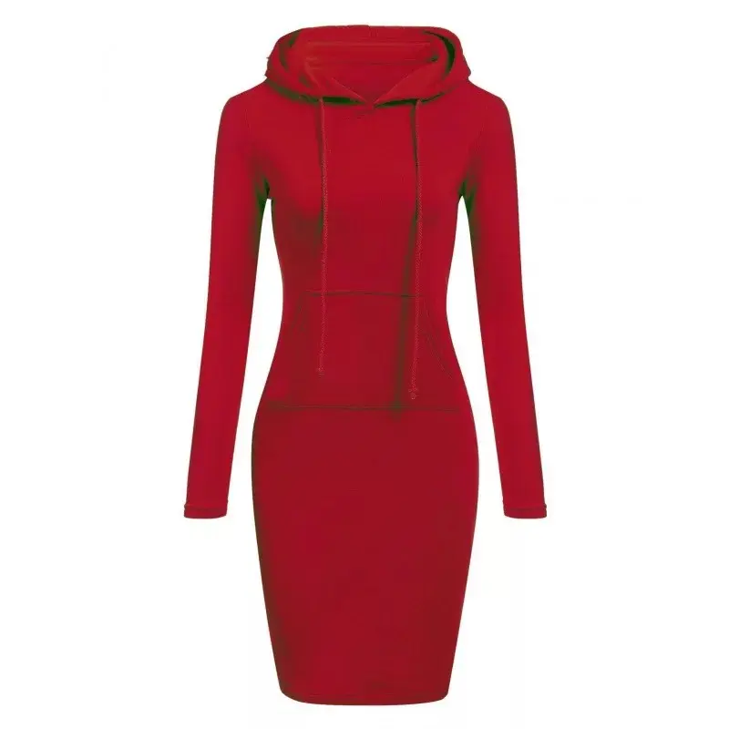 Fashion Casual Autumn Winter Custom Design Fleece Soild Long Sleeve With Pocket Hoodie Hooded Dress For Women