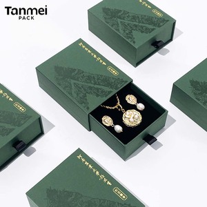 Custom Green Drawer Jewelry <b>Box</b> with Gold Foil Logo Premium Rigid Packaging for <b>Earrings</b> Necklaces and <b>Gifts</b> - Product Image 1