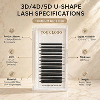 Extensions de cils 5D en U de qualité supérieure, naturelles, douces, faciles à éventail, faites à la main, 12 rangées, préfabriquées
