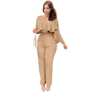 Ensemble deux pièces pour femmes, pantalon droit asymétrique à volants de couleur unie, tenue tendance - Product Image 4