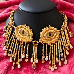 Cổ điển cổ điển 18K vàng mạ đồng thau ngọc trai schiaparelli mắt ác tua thời trang Dây chuyền mặt dây chuyền eo chuỗi tùy chỉnh đồ trang sức - Product Image 3