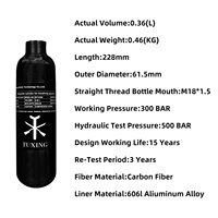 Bouteille de gaz en fibre de carbone TUXING 0,36 L sur mesure, fond rond brillant, haute pression 4500 psi 300 bar 30 MPa pour PCP, paintball et plongée