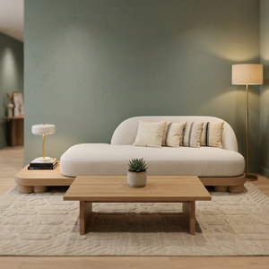 Modern Minimalist Teak <b>Sofa</b> <b>Set</b> with Wooden Platform for Living Room - Product Image 2